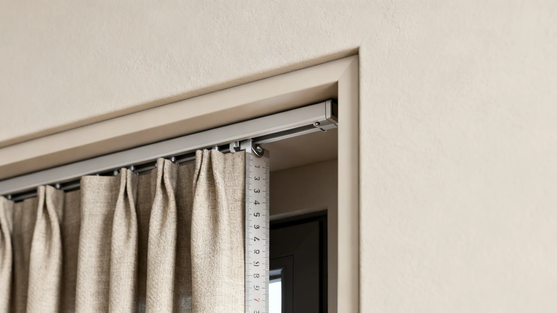 Close-up of a concealed recessed curtain track inside a shallow reveal for a clean integrated look
