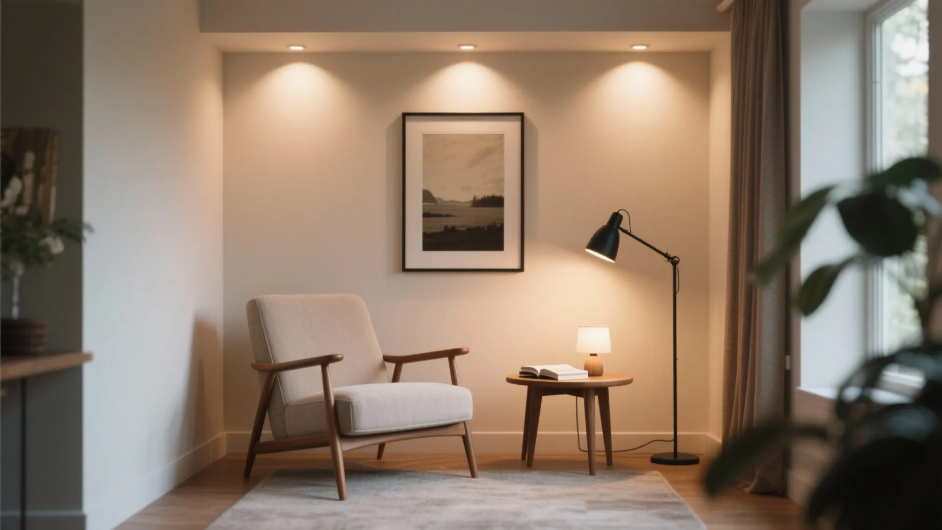 1. Layered recessed and track lighting