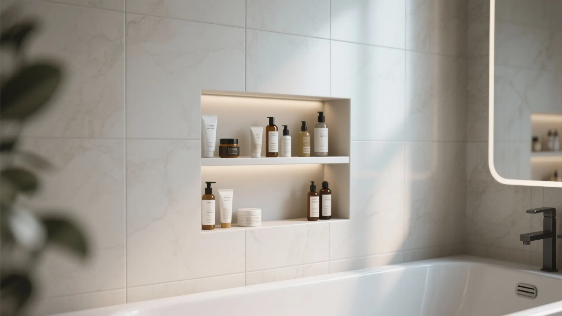 4. Recessed Shelving in the Tub Wall