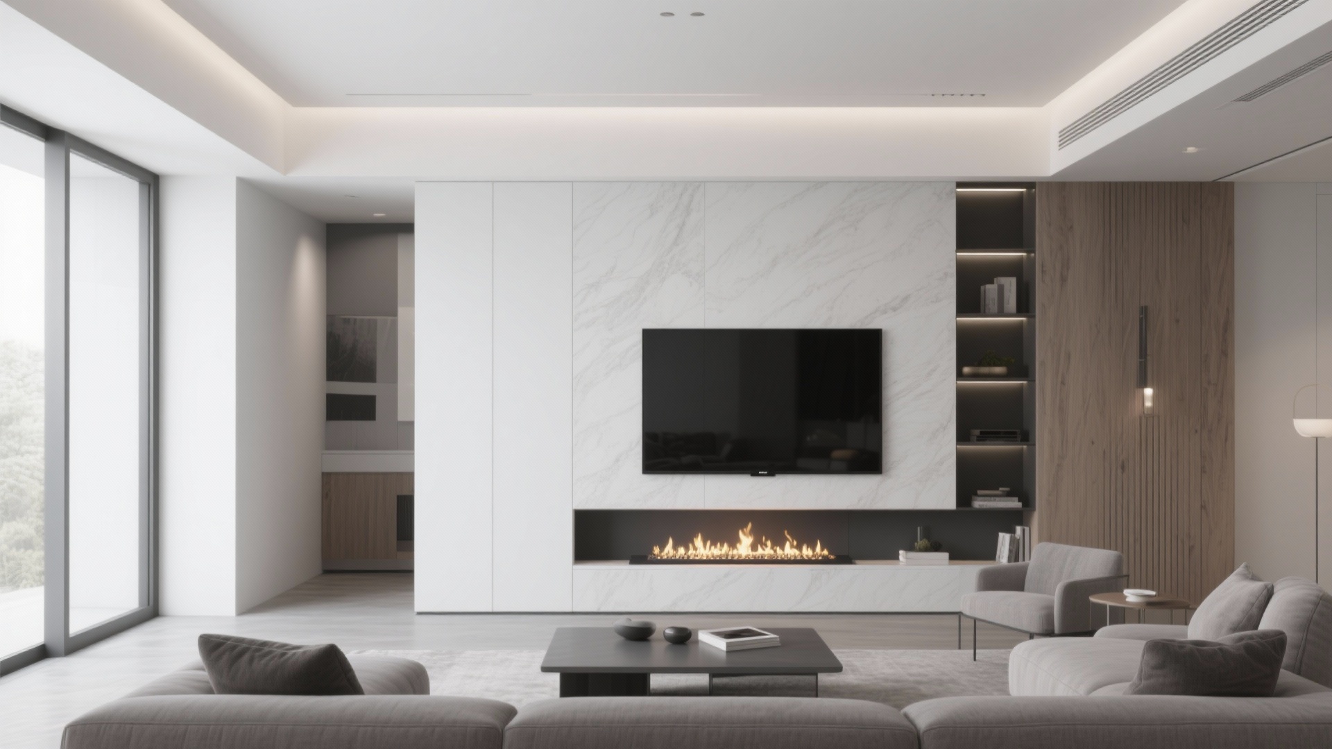 Photo inspiration: Fireplaces For Large Apartment Complexes Reference: 10 Living Room Electric Fireplace Ideas With TV Above