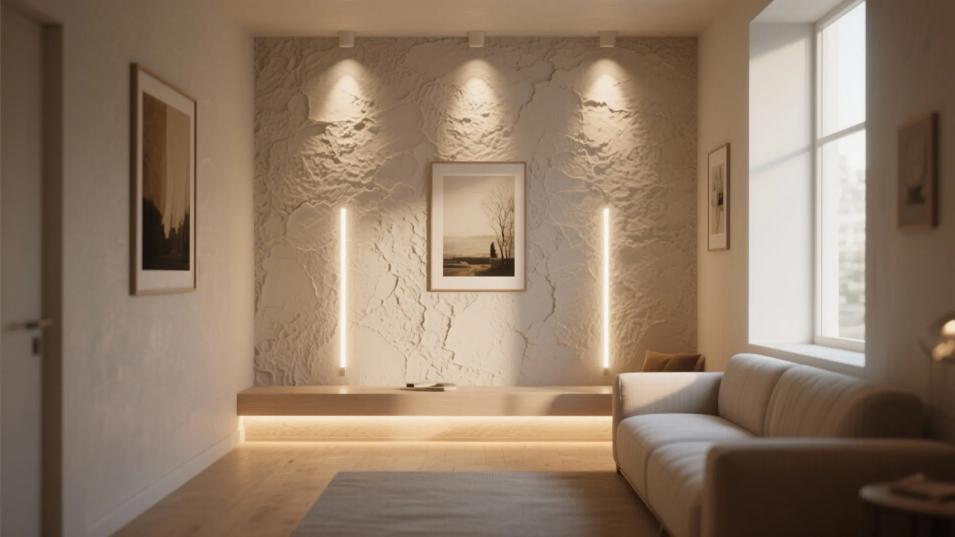 2. Recessed Floor Uplights for Accent Walls