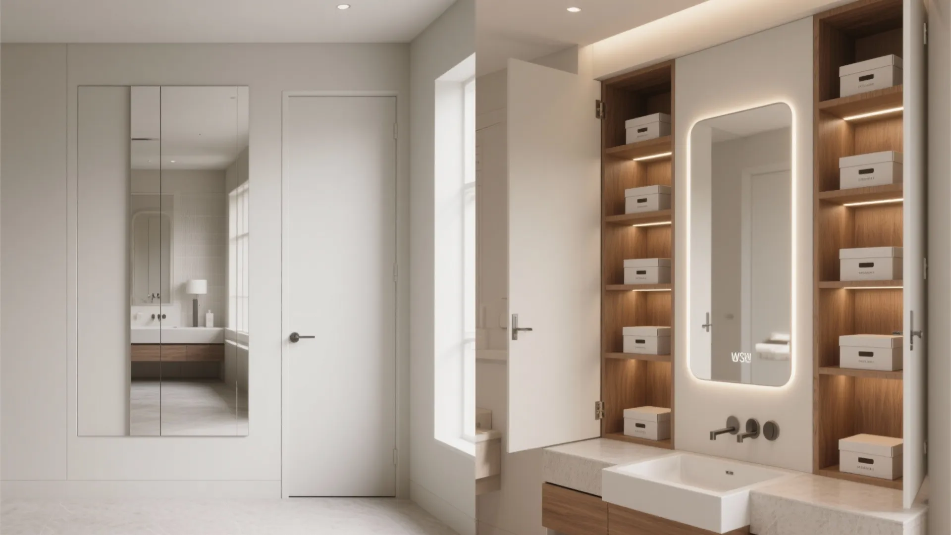 2. Recessed vanity with mirrored doors