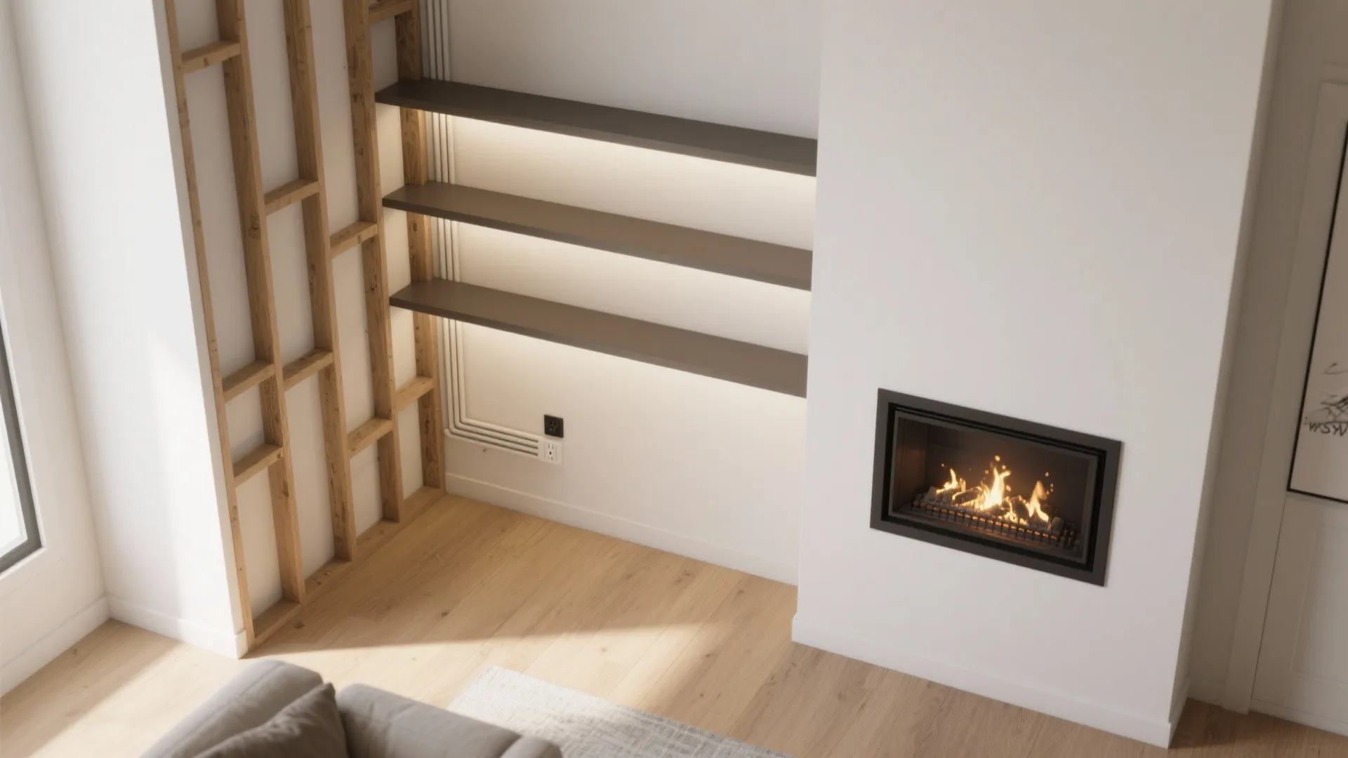Recessed Fireplace in a Shallow Partition Wall