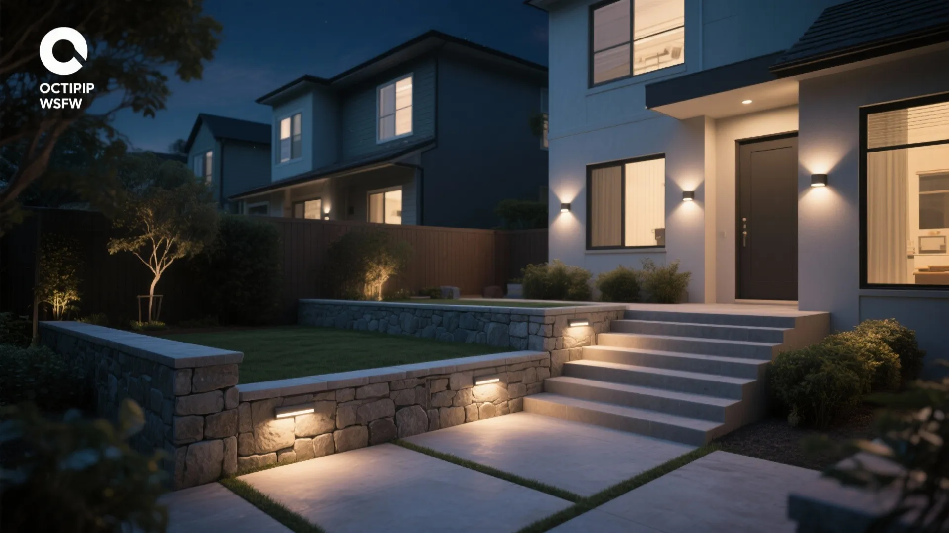 2. Recessed step and wall lighting