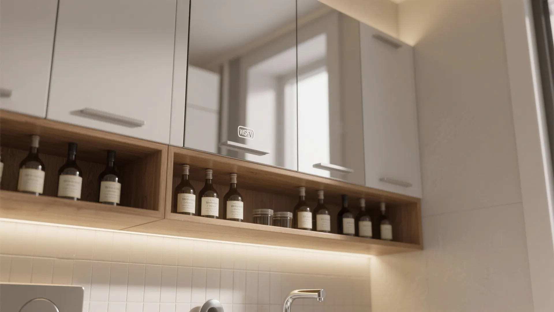 Recessed Storage Above and Behind the WC