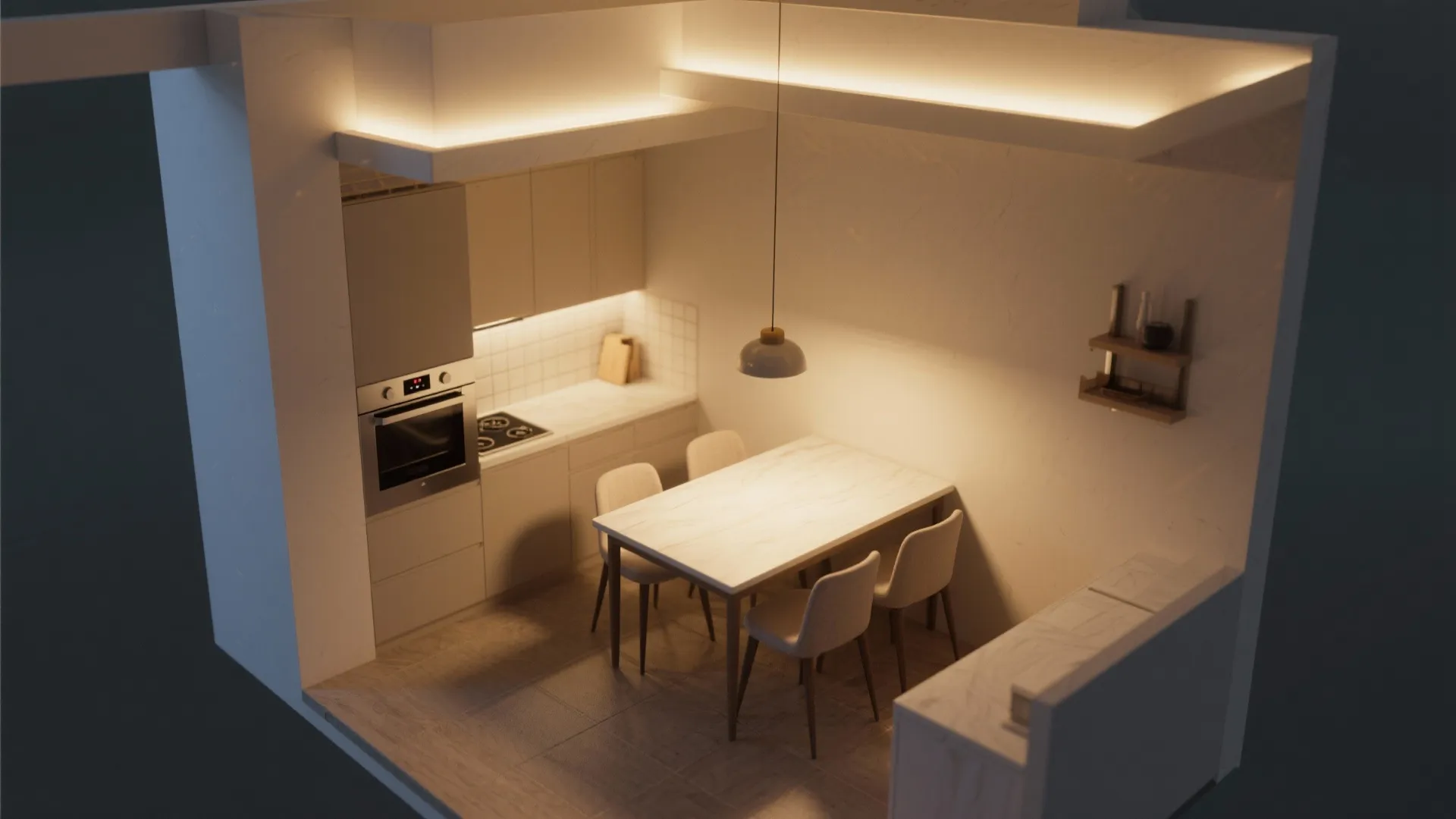 4. Recessed Lighting with Accent Pendant