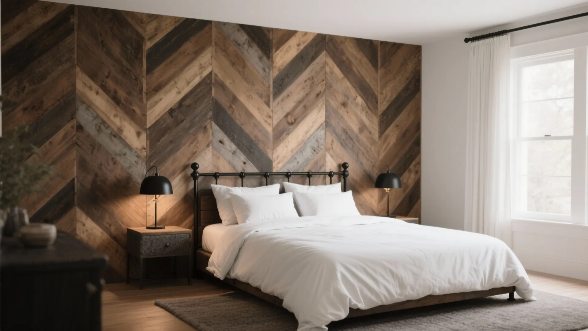 Rustic Reclaimed Wood Chevron Feature