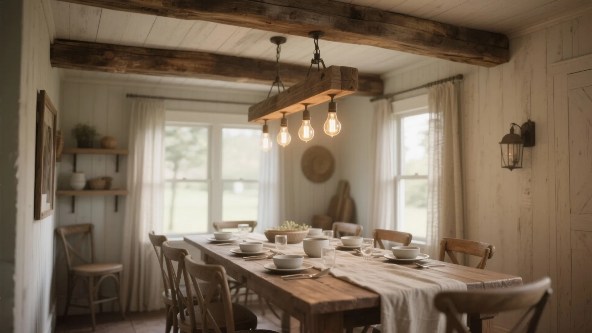 1. Reclaimed wood beam chandelier