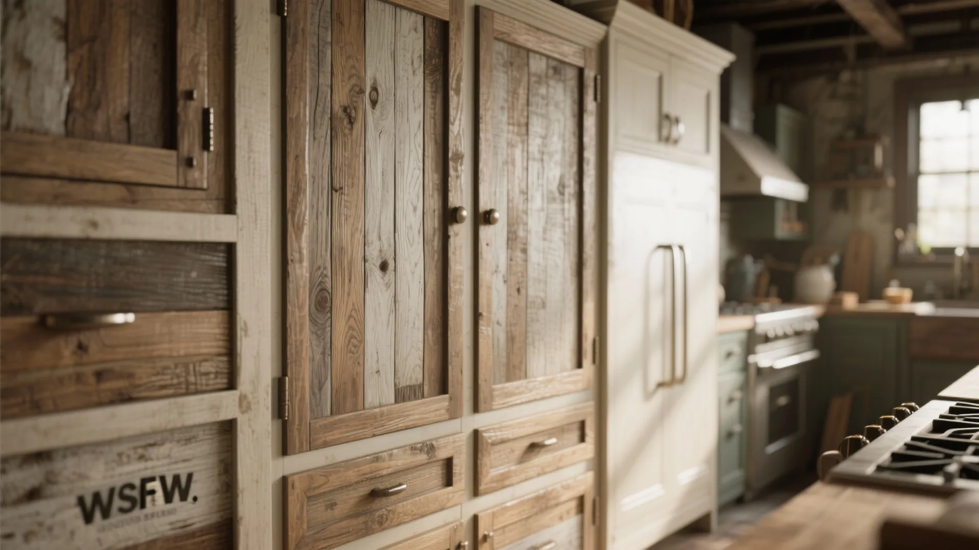 1. Reclaimed Wood Facades on Stock Cabinets