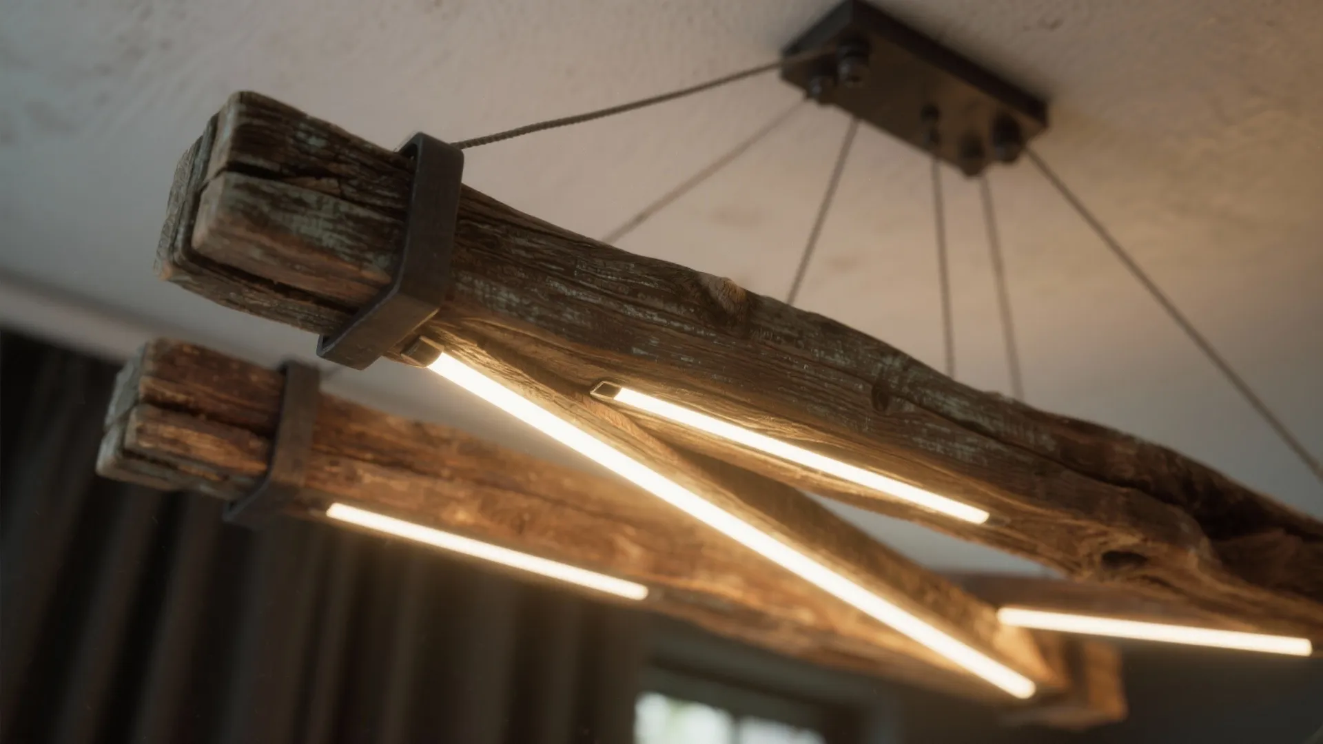 3. Reclaimed wood chandelier with integrated LED