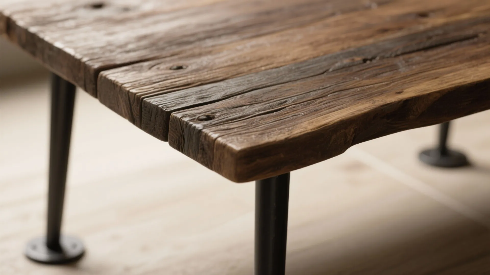 4. Reclaimed Wood Top on Slim Metal Legs
