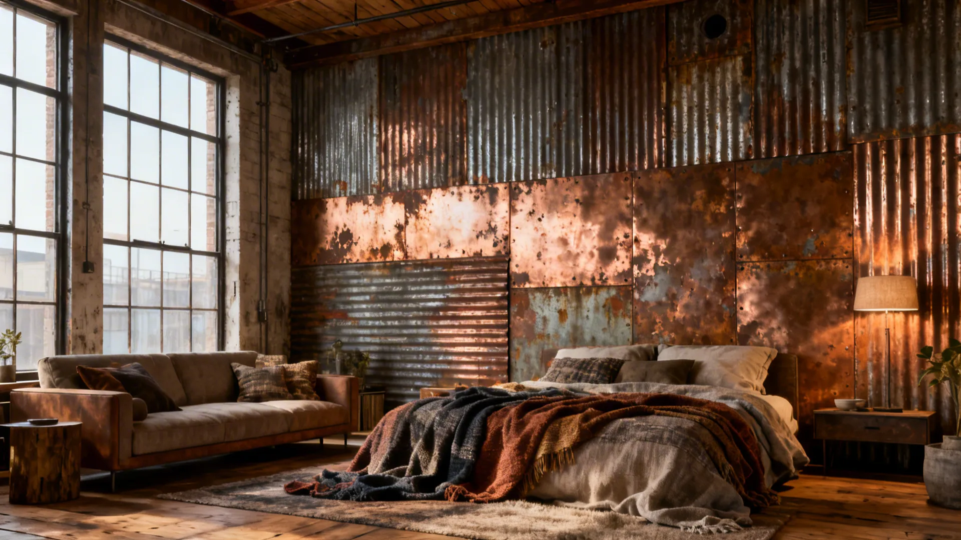 4. Reclaimed Metal Panels for Warmth and Story