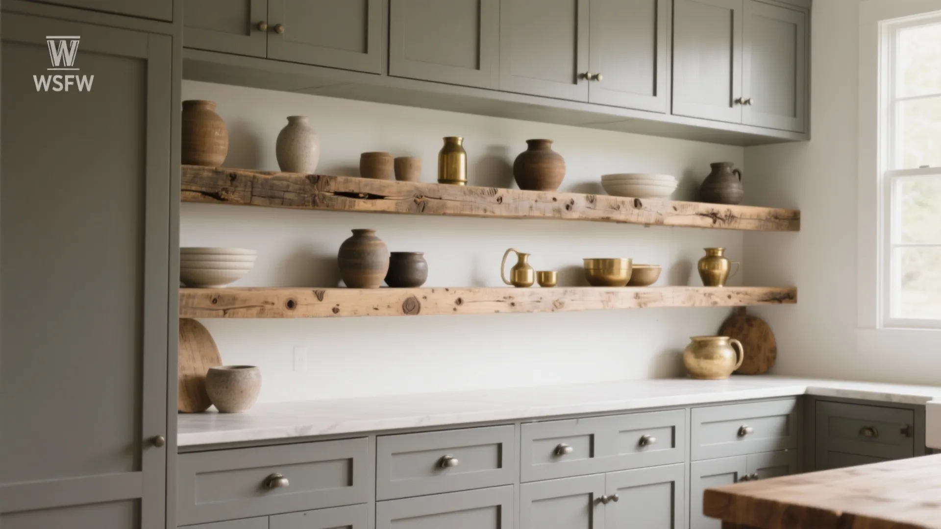 2. Mix reclaimed wood with modern cabinetry