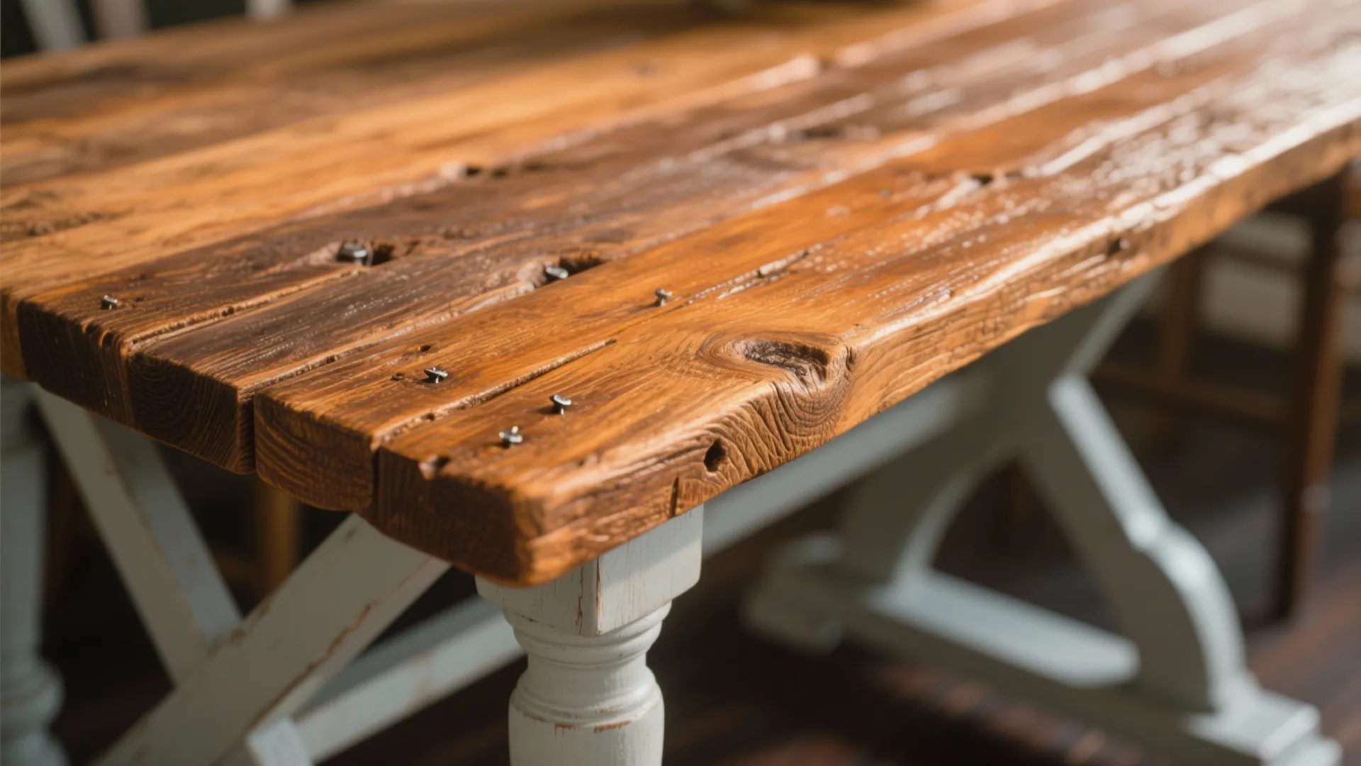 4. Reclaimed Plank Top on Classic Trestle Legs: Character with Structure