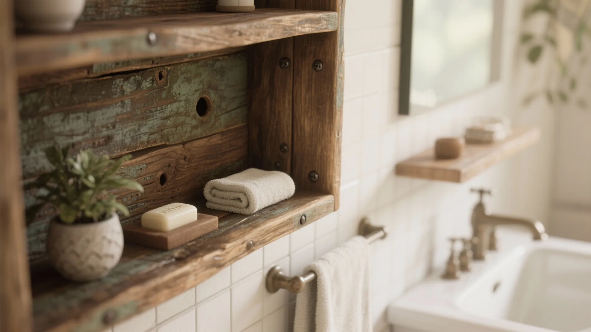 4. Reclaimed shelves and niches for character