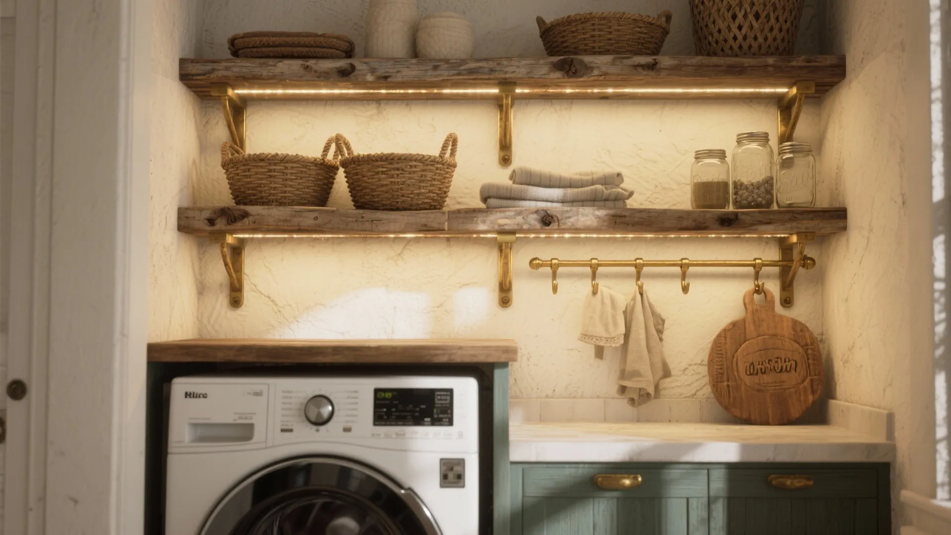 Reclaimed Wood Shelving with Practical Peg Rails