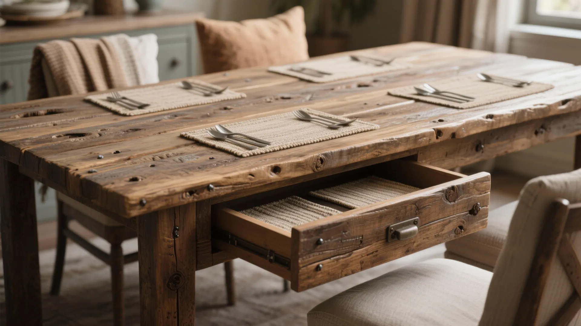 4. Reclaimed Wood Top with Hidden Storage