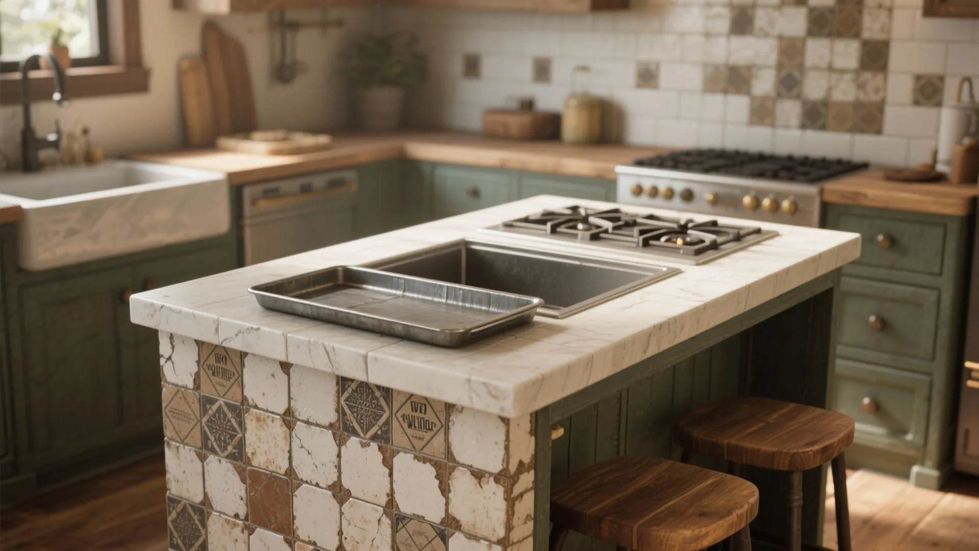 3. Reclaimed tile surround — rustic, safe, and repairable