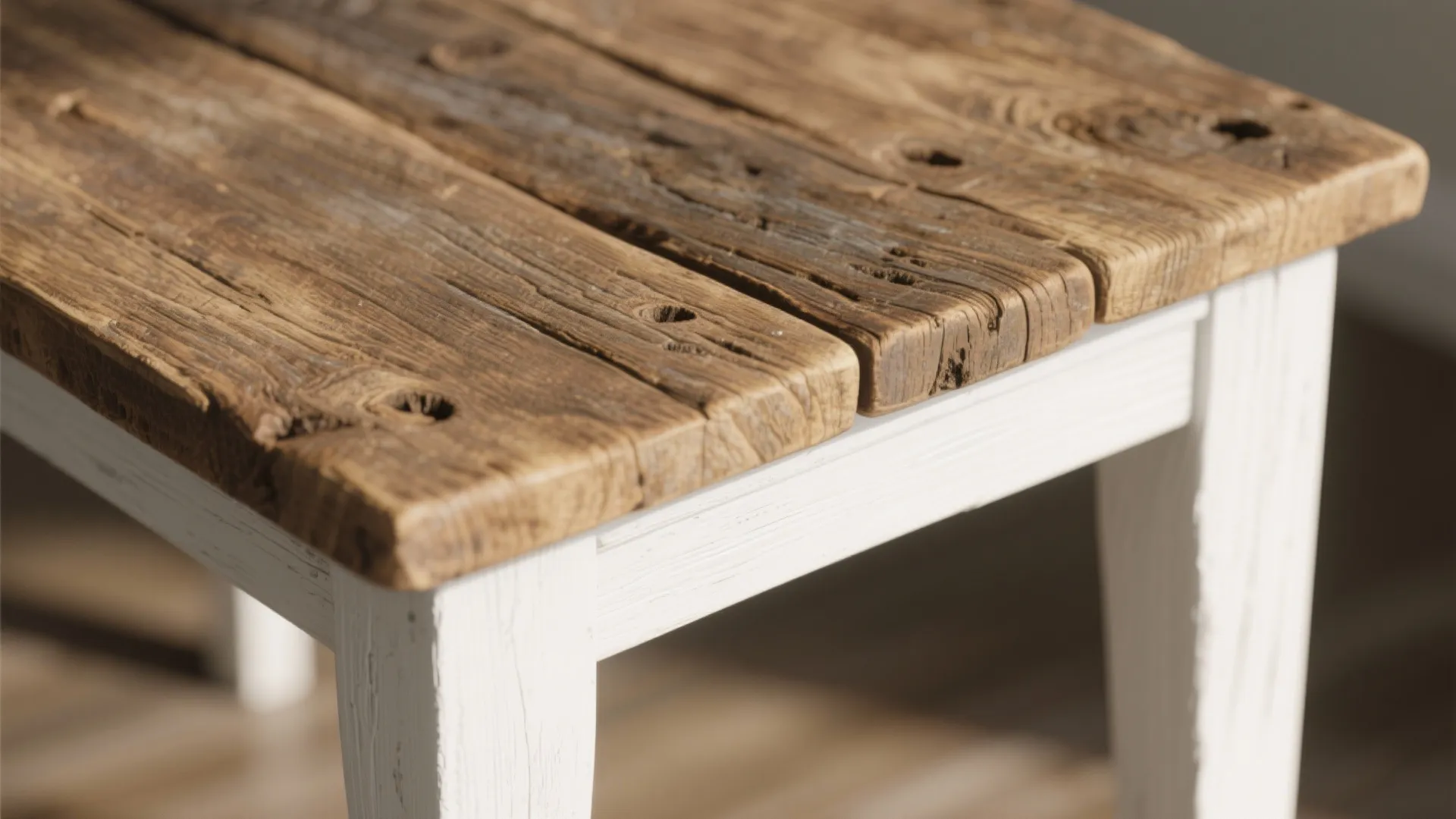 1. Reclaimed wood top with painted white base