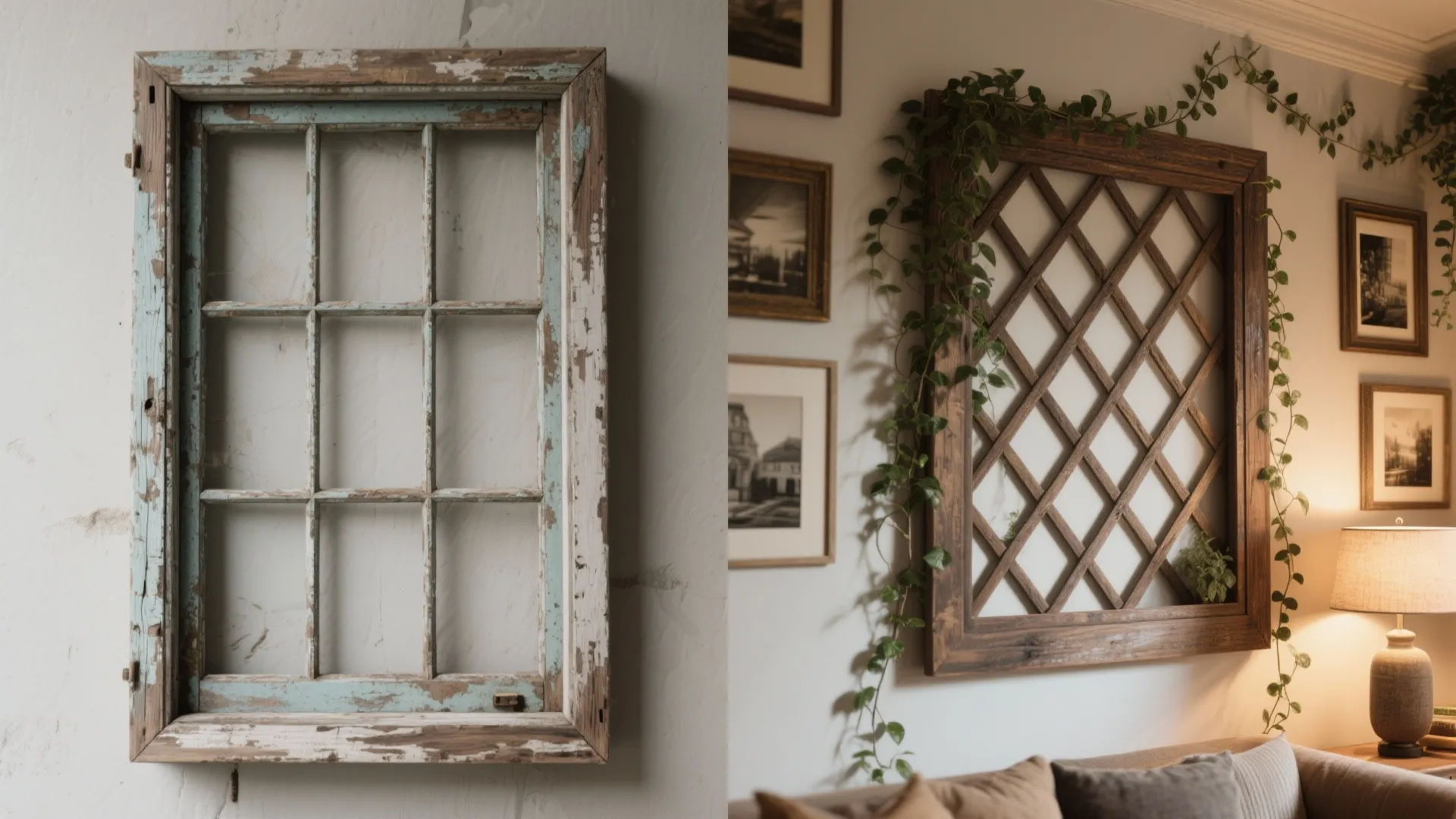 5. Reclaimed Window Frame Trellis: A Story on the Wall