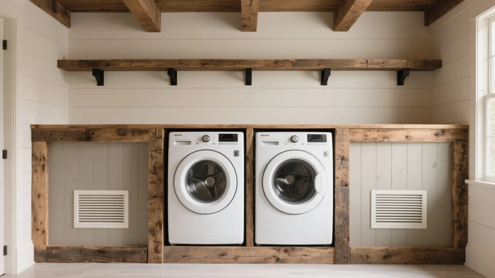 1) Reclaimed Wood + Clean-Lined Machines