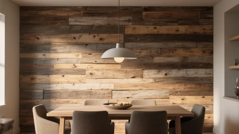 Rustic Dining Room with Reclaimed Wood Wall