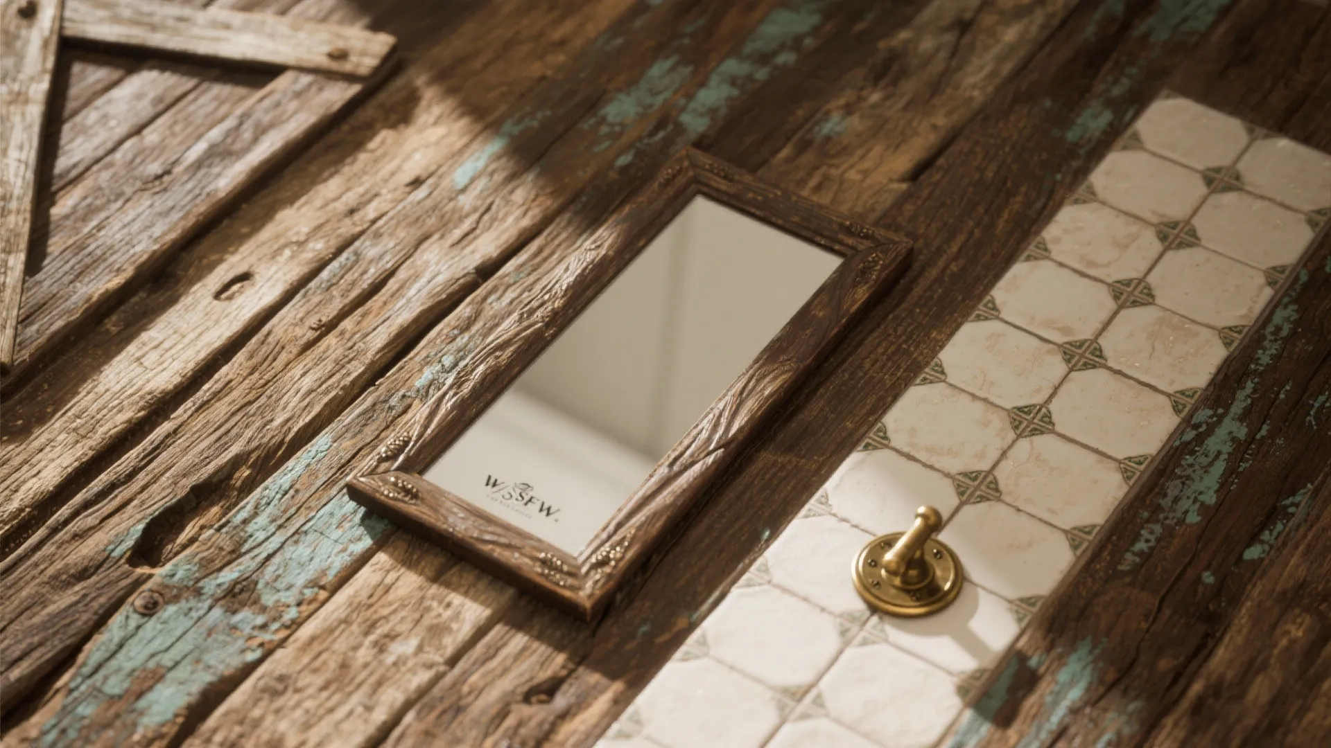 Reclaimed barn wood with rustic bathroom accessory elements