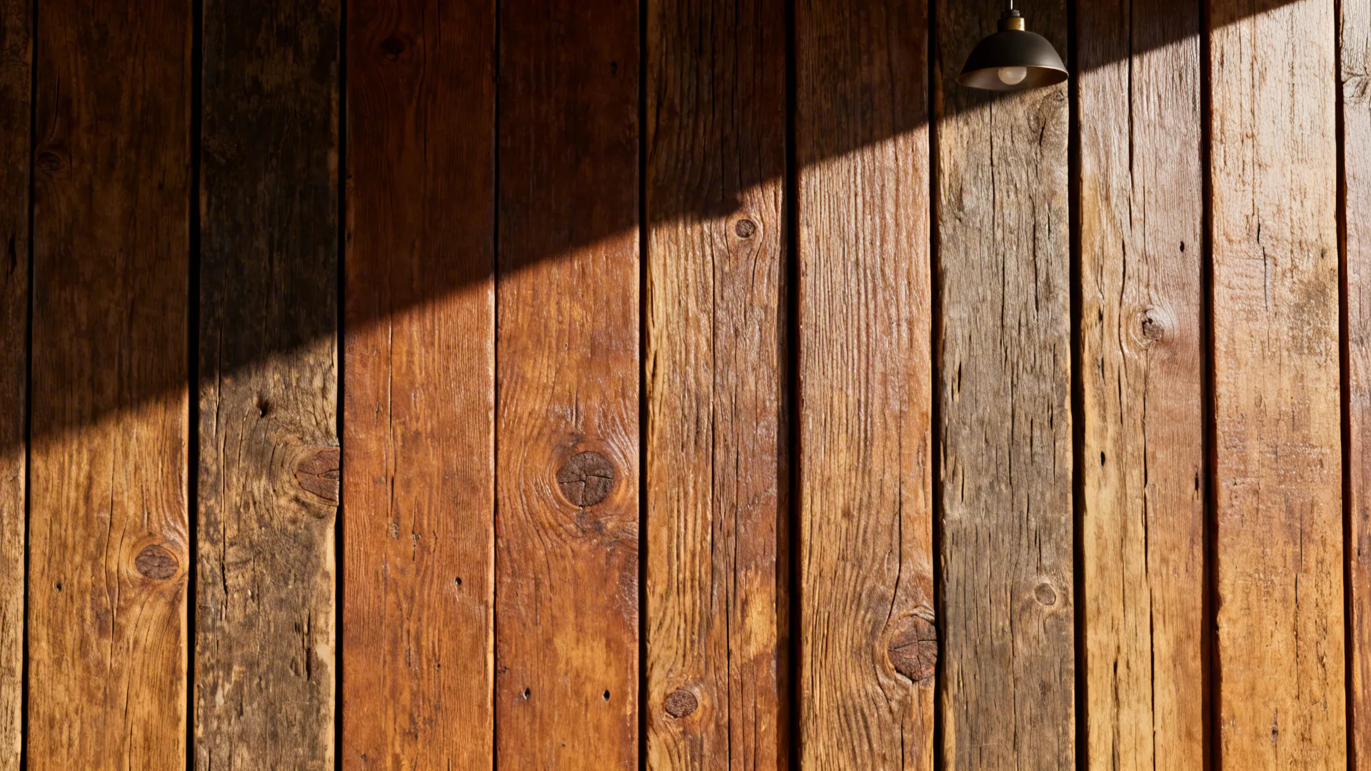 Textured reclaimed wood battens with visible grain and warm sealed finish.