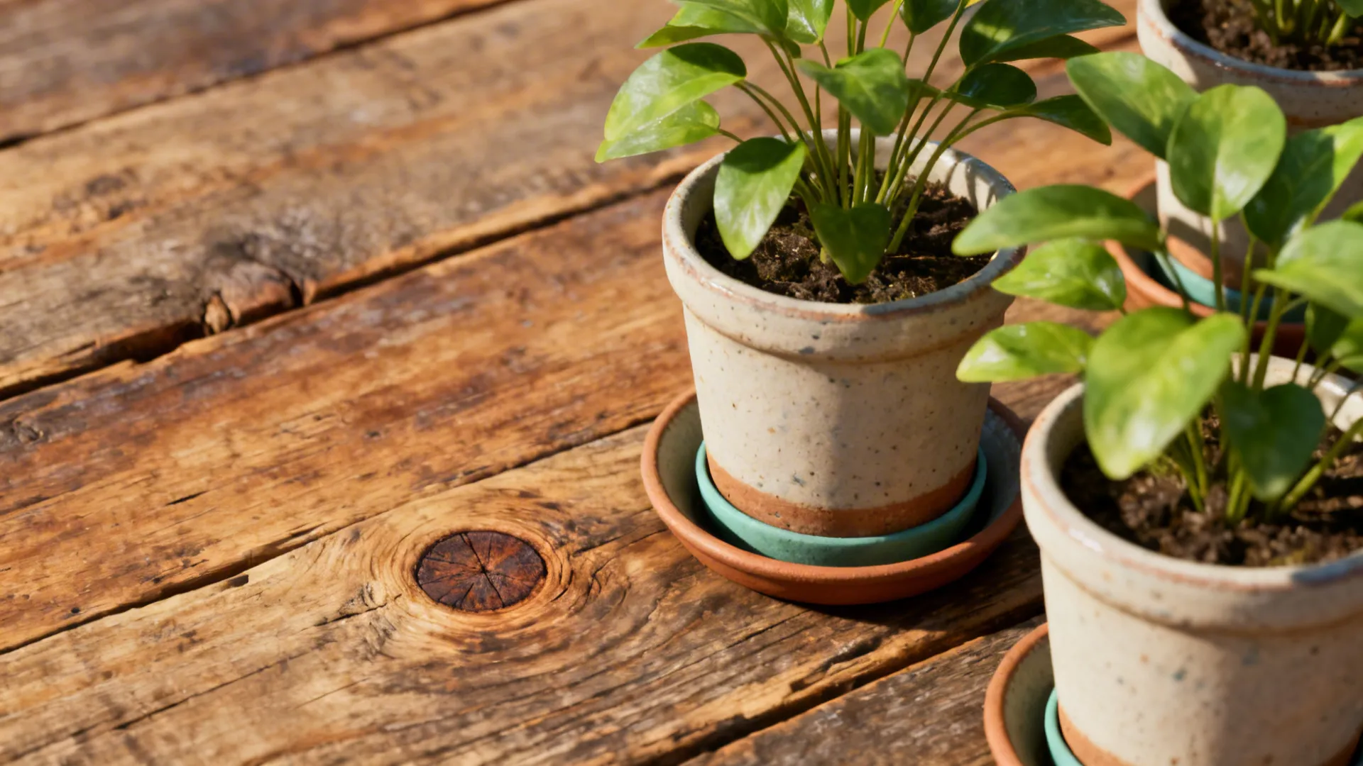 Reclaimed wood panel with hanging planters and green foliage in a farmhouse dining room.
