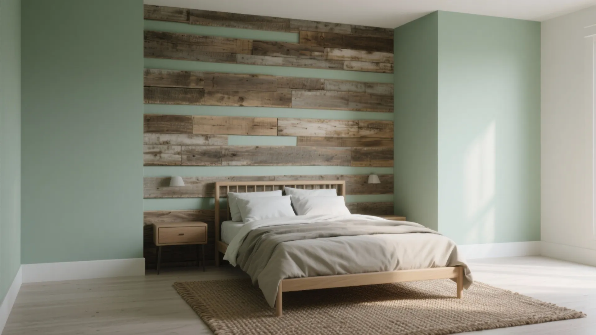 1. Sage Walls with Reclaimed Wood Accent