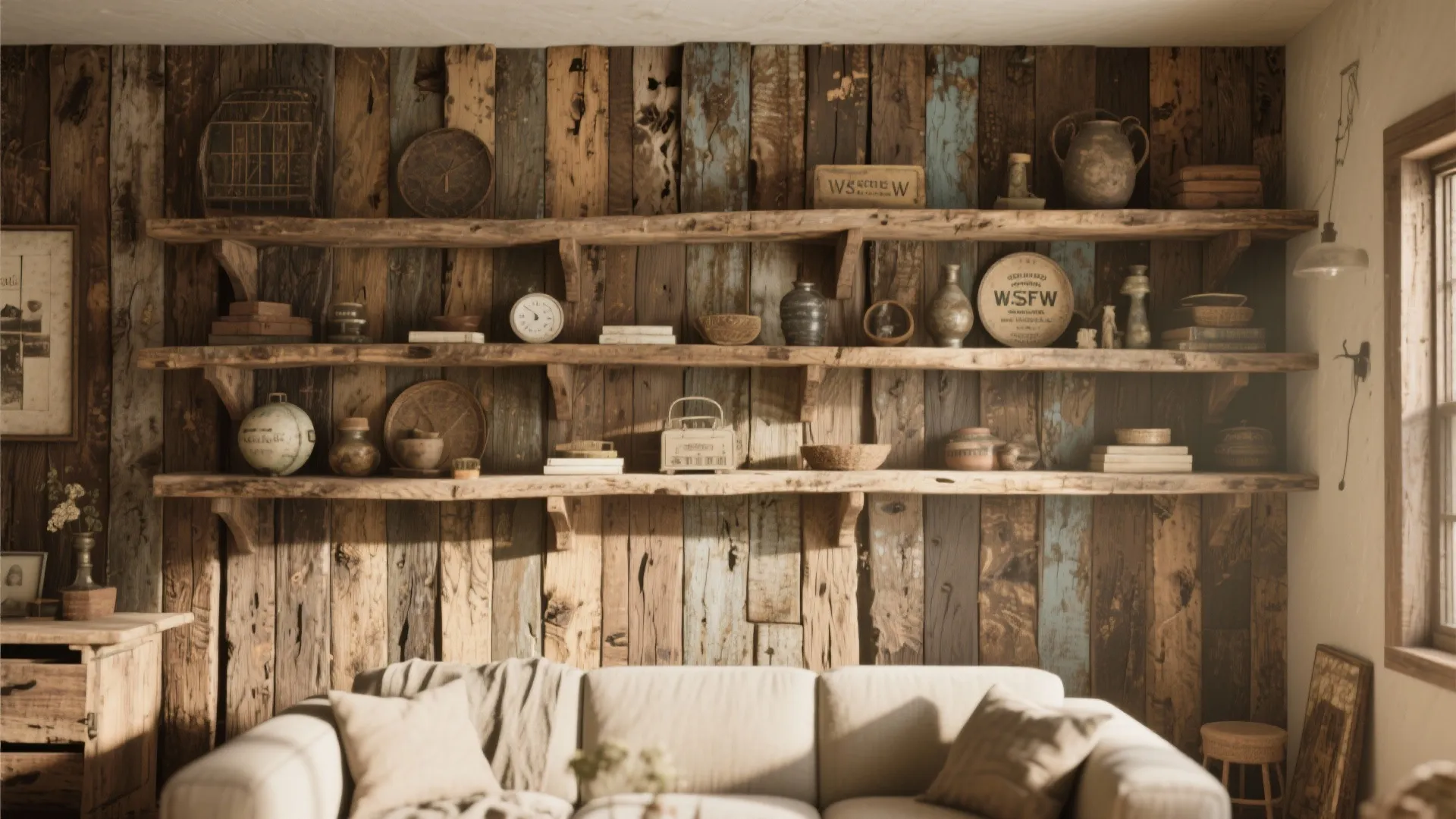 7. Reclaimed Wood Shelving