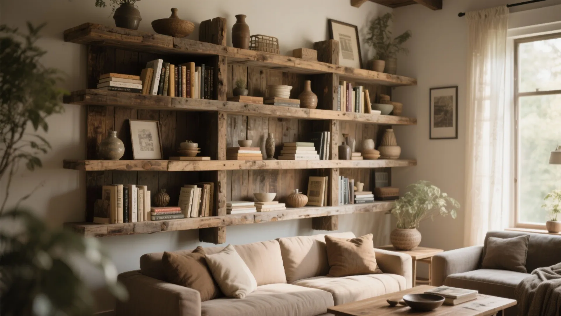6. Open Shelving with Reclaimed Wood