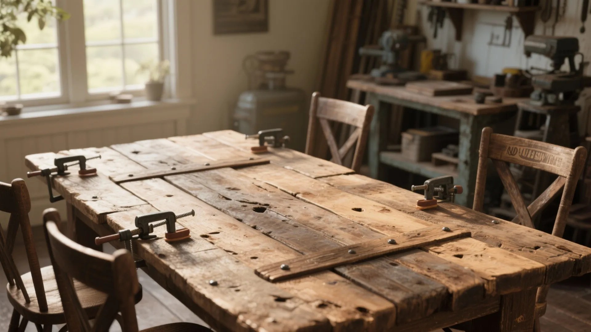 1. Reclaimed Wood Rustic Farmhouse Table