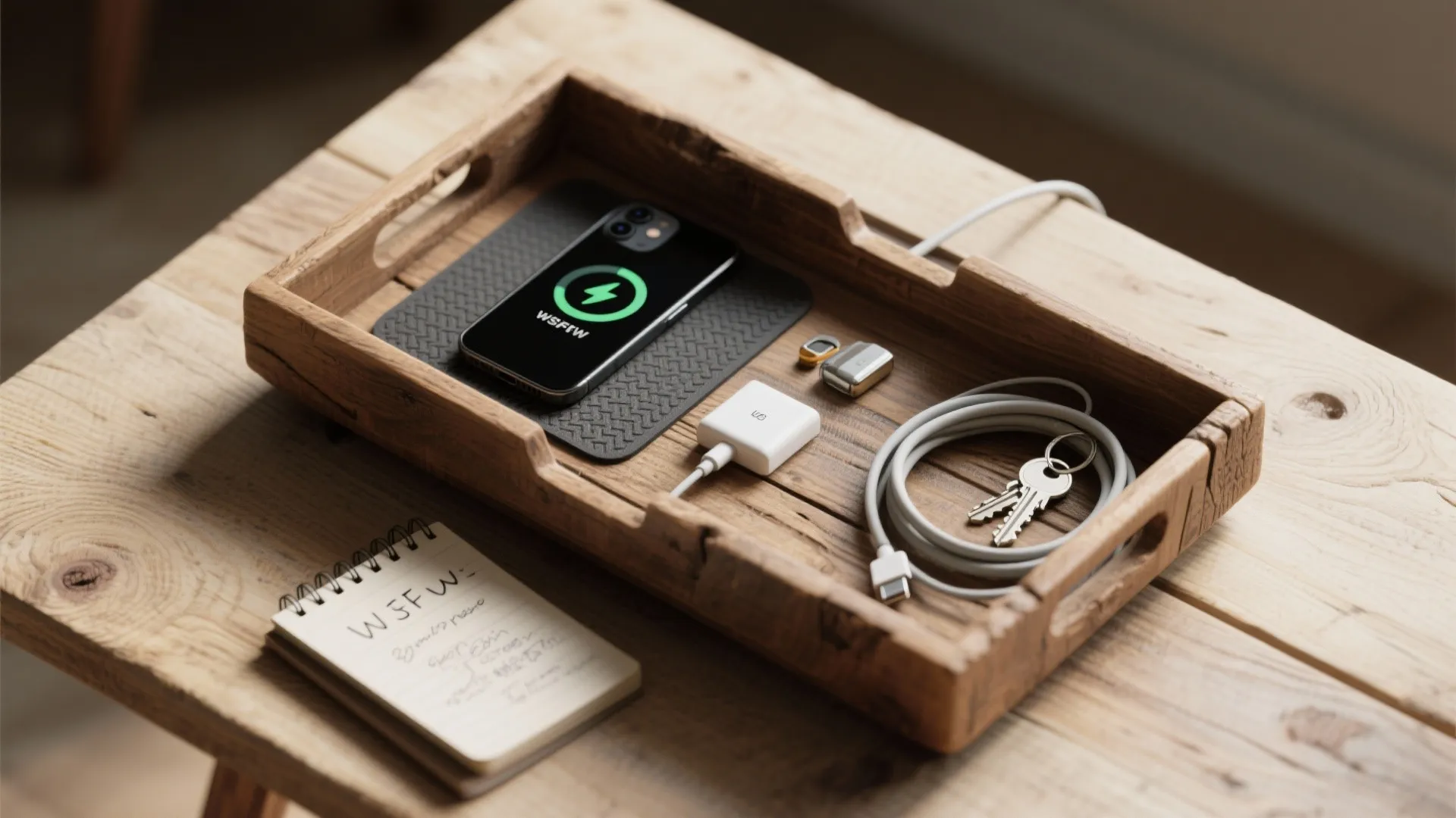 Inspiration 2: Reclaimed wood tray with cable channels