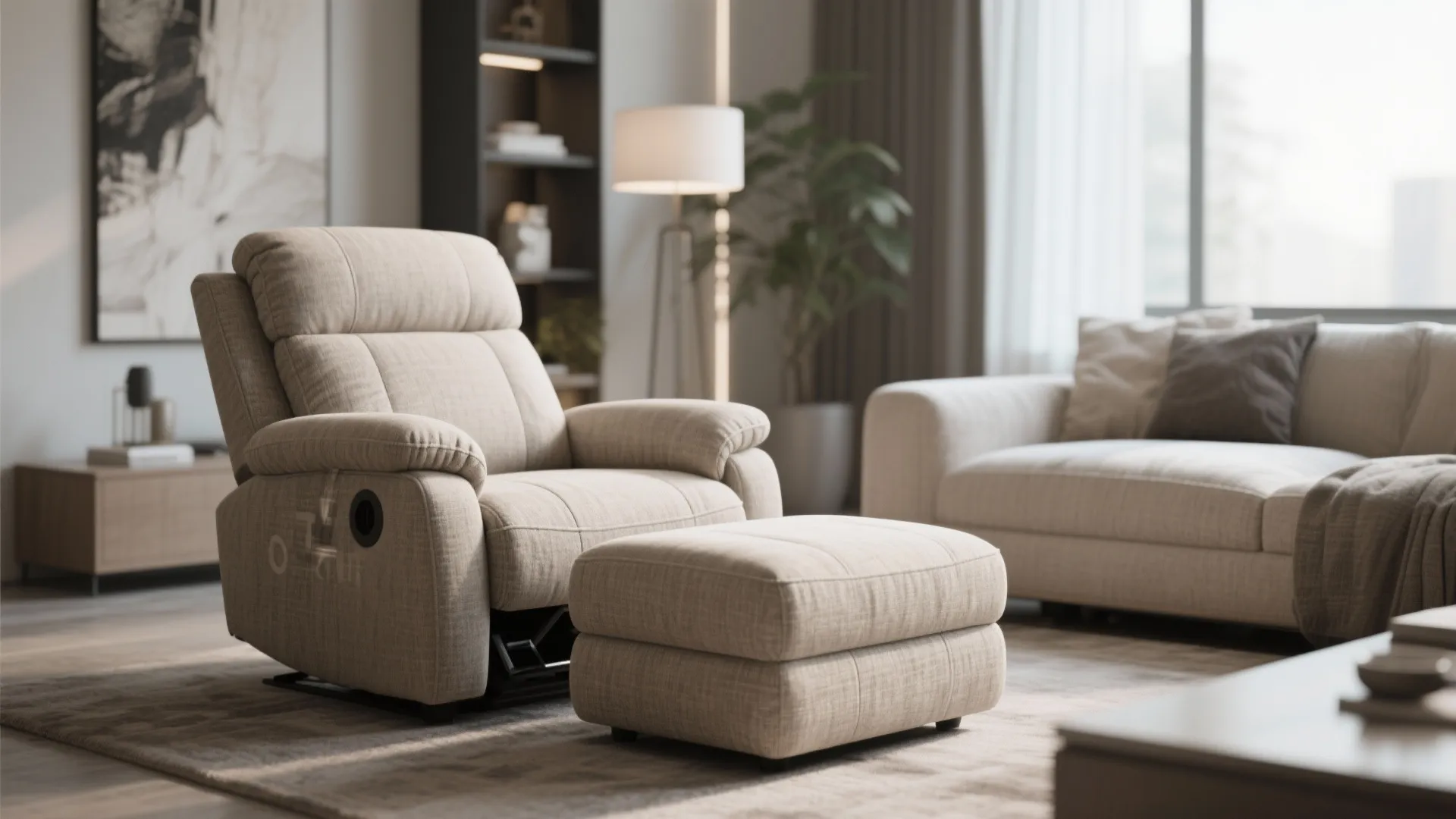 Recliner with matching ottoman in a modern living room