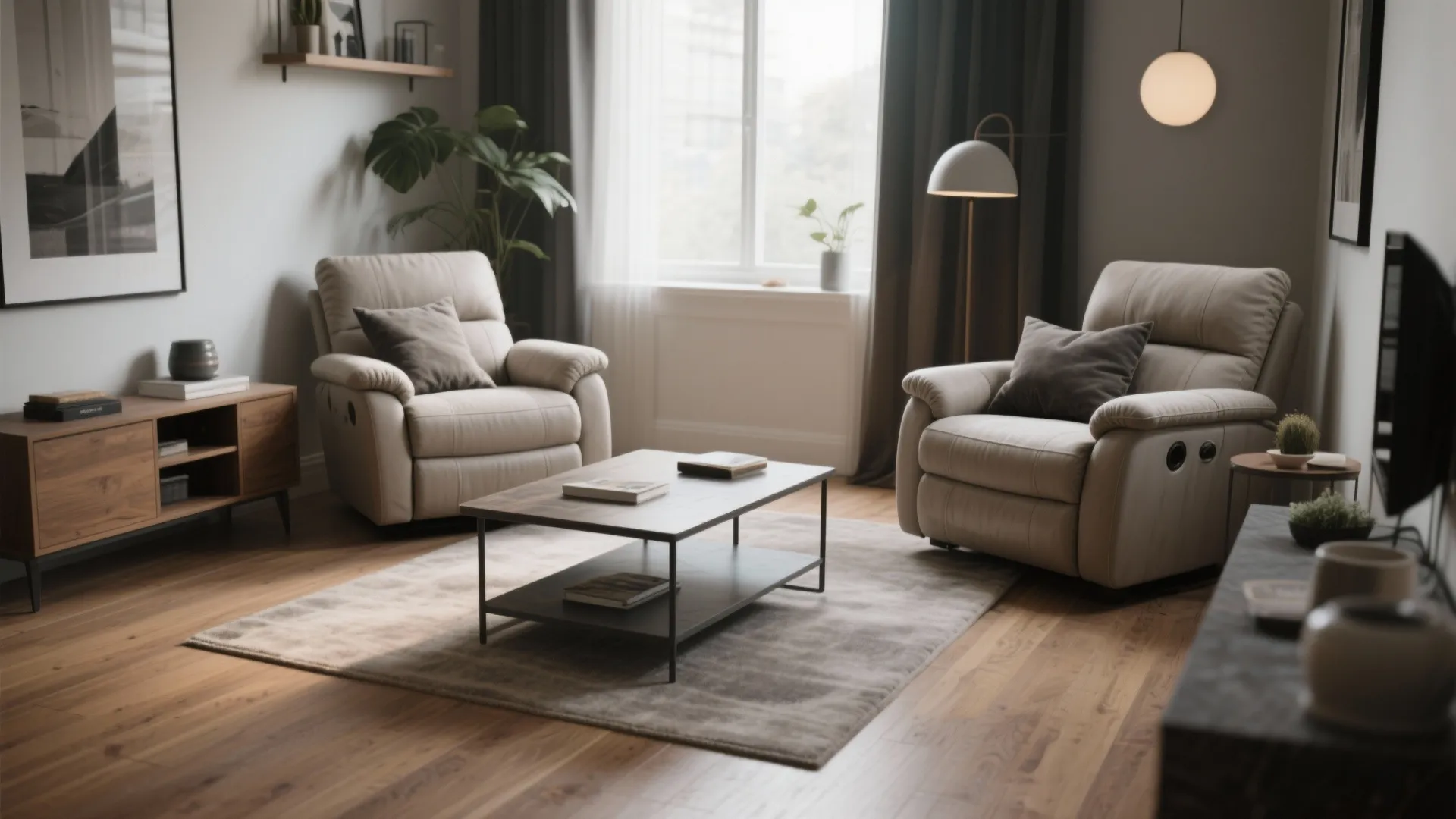 3. Recliners as Accent Seats Around a Compact Coffee Table