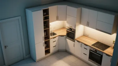 Modern L-Shaped Kitchen with Wood Countertops & Smart Storage