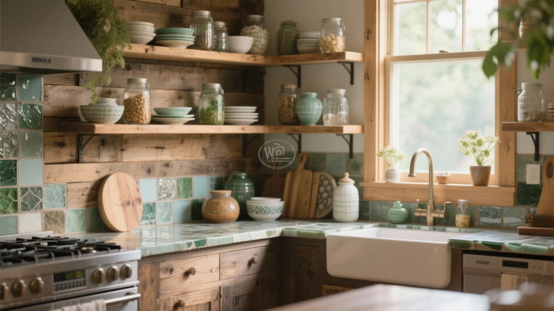 10. Recycled Materials with Open Shelving