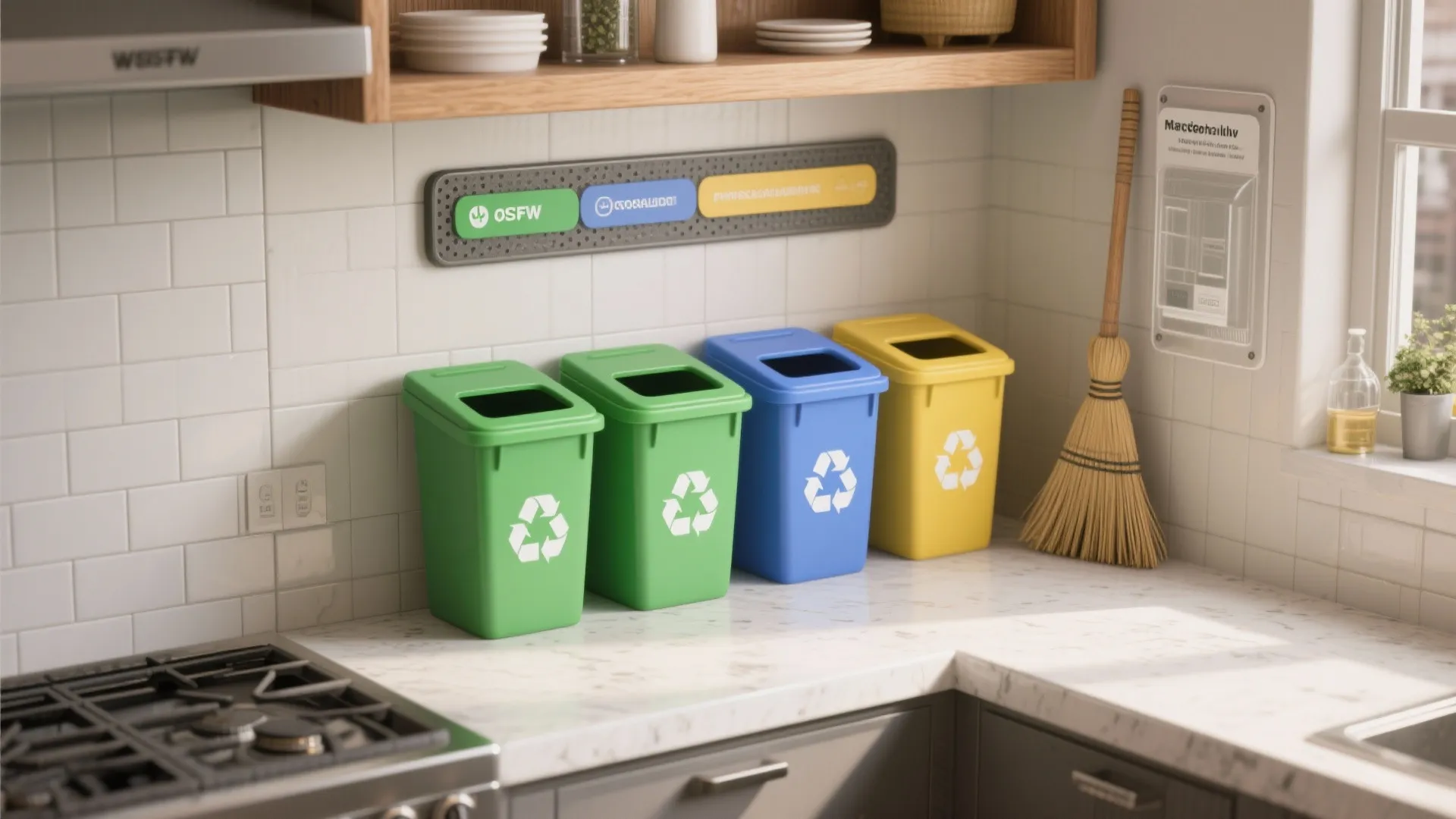 Recycling Station with Color-Coded Bins