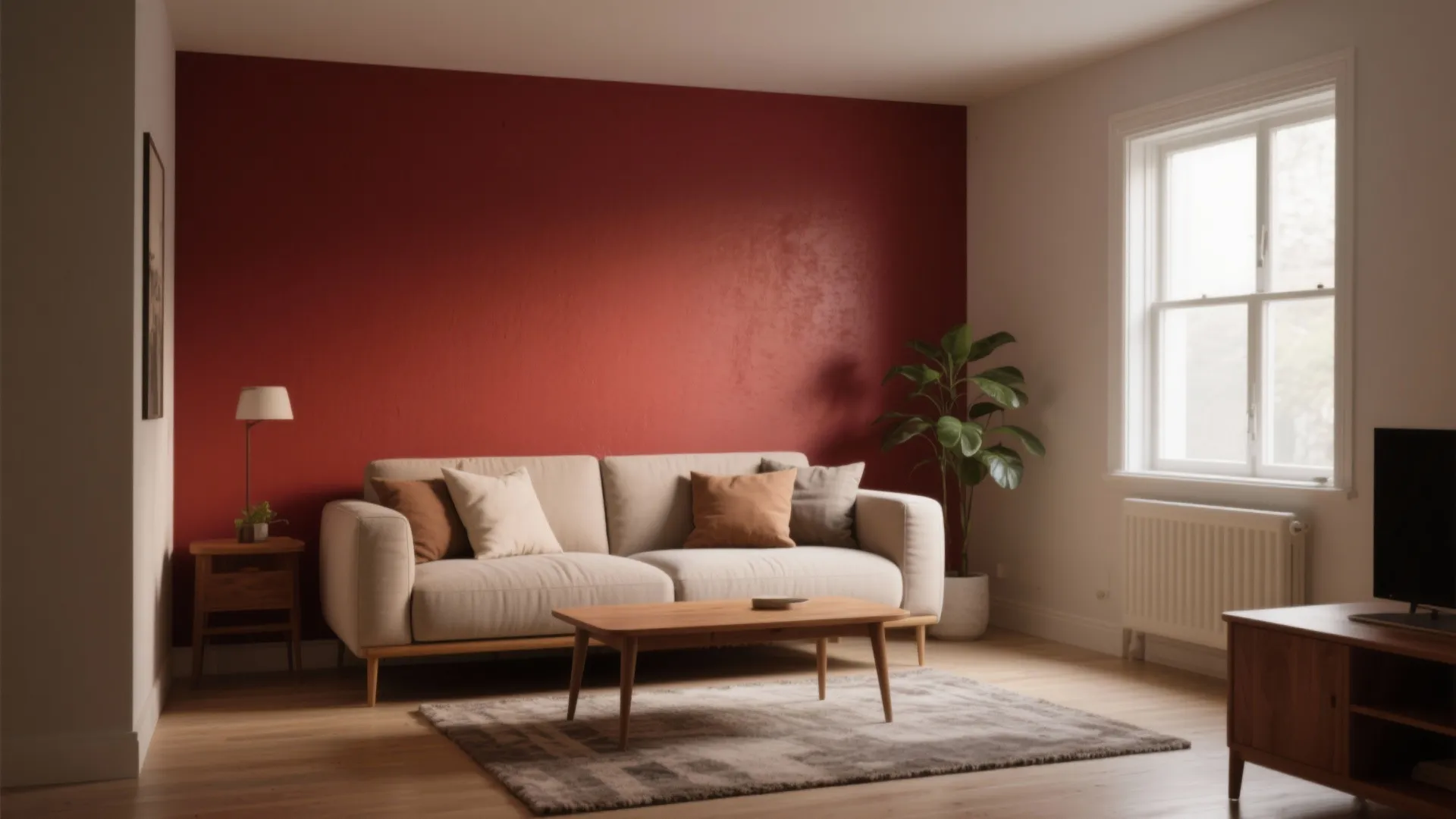 1. Single accent wall to anchor a tiny living room