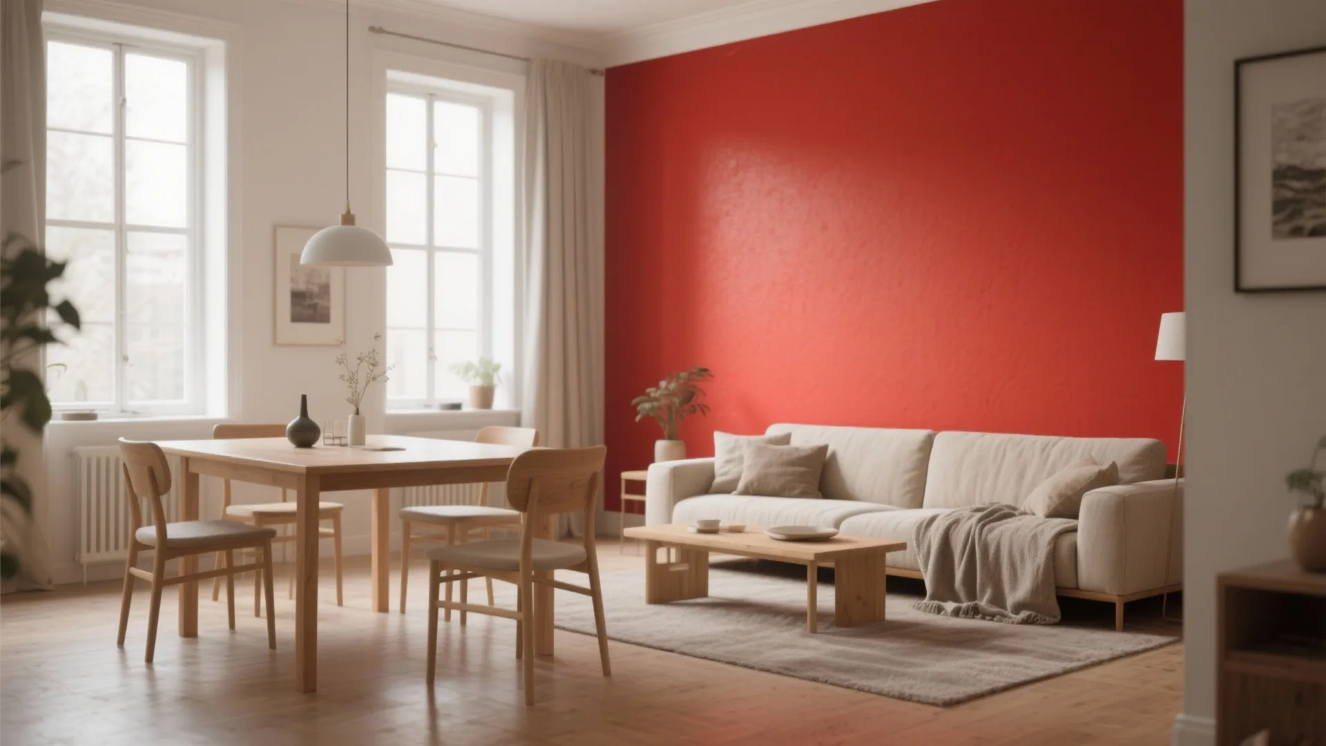1. Red Accent Wall, Neutral Surrounds