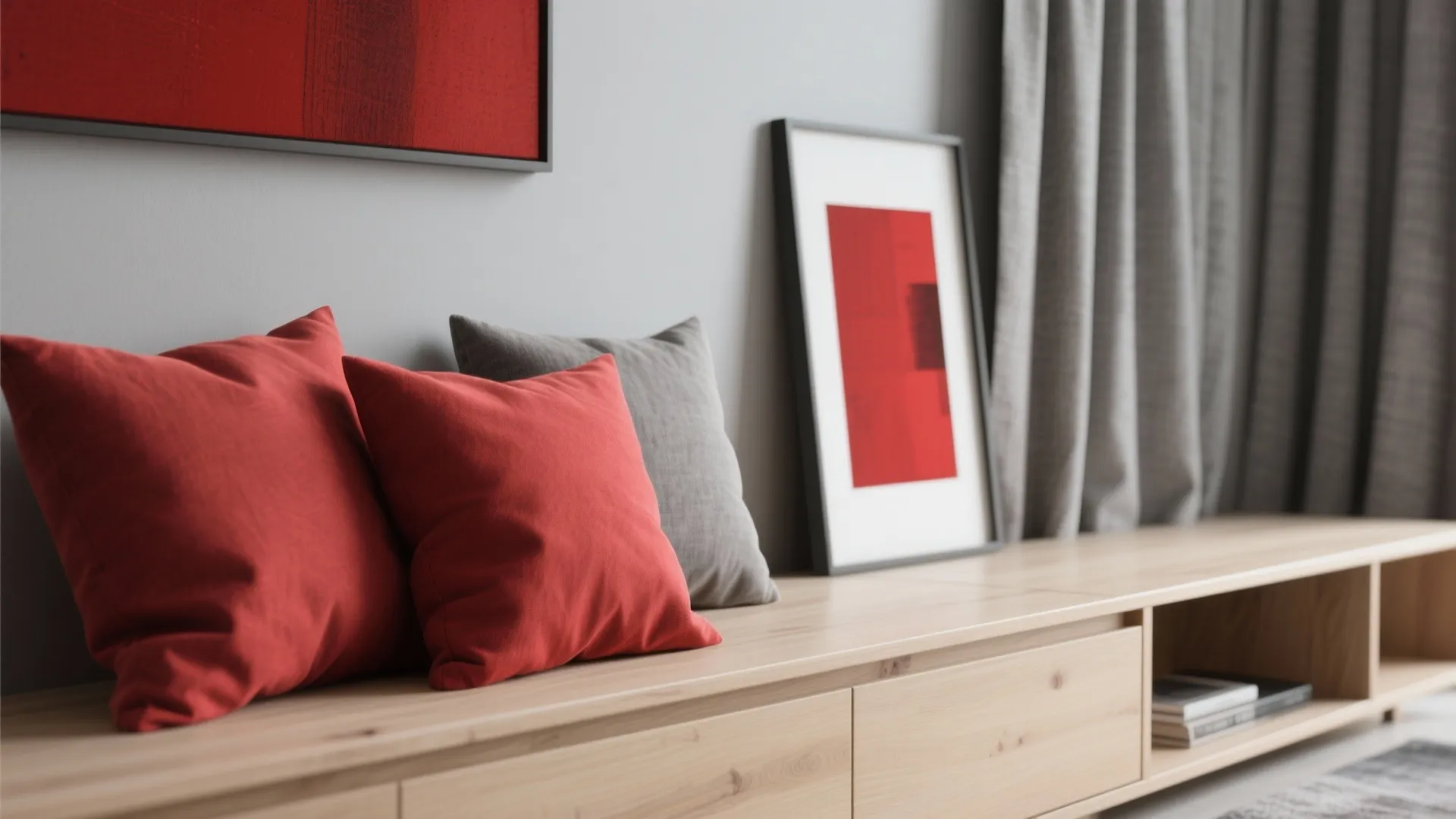 2. Use red accents and gray neutrals for layered contrast