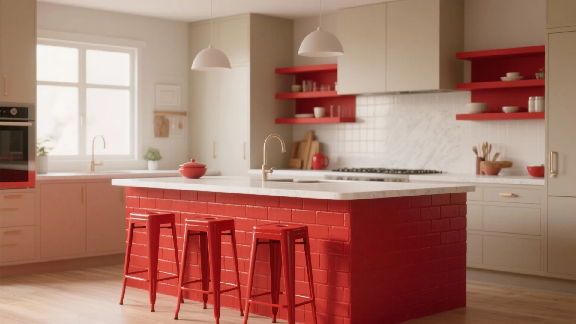 2. Red Accents with a Neutral Backdrop