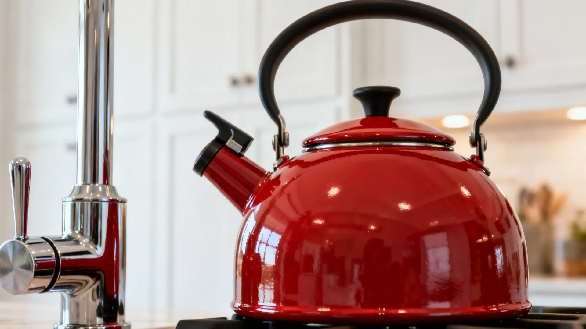 Macro showing red enamel finishes matched against a white cabinet sample.