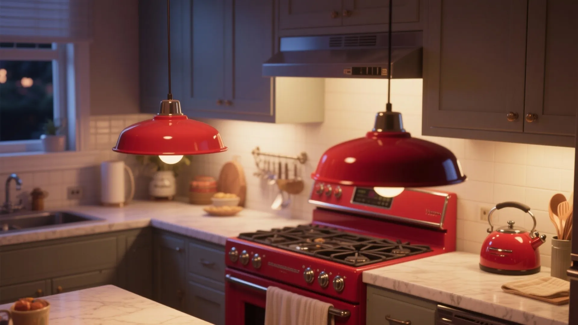 3. Accent with Red Appliances or Lighting