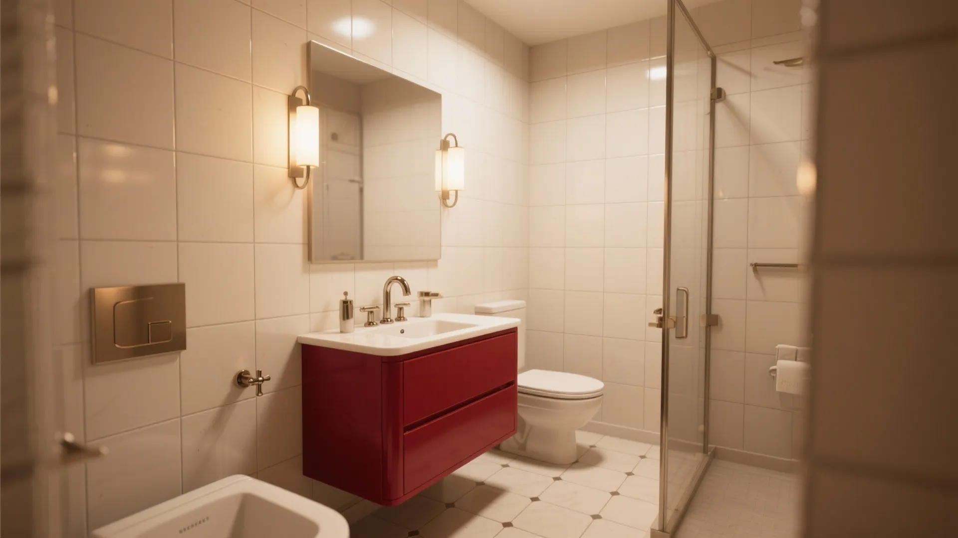 4. Use red in bathrooms with tiles and small accents