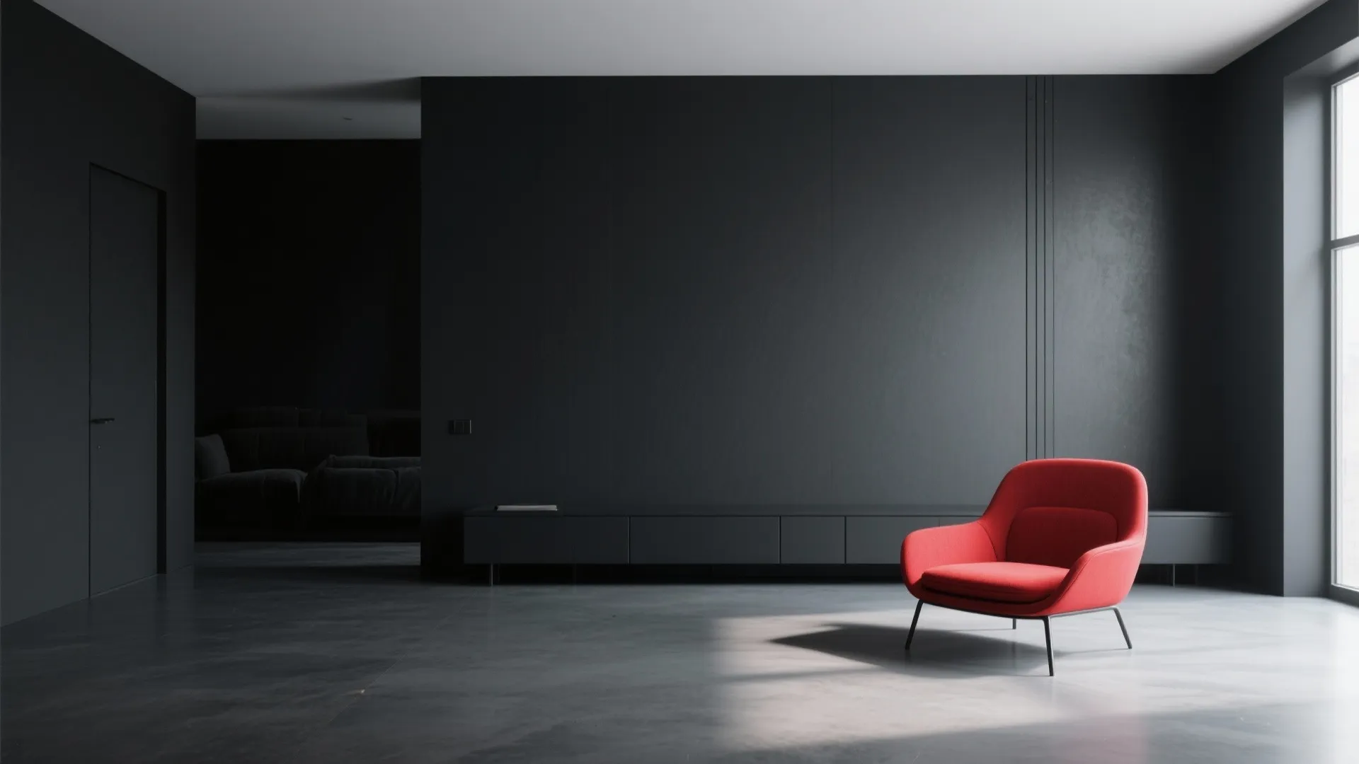 Red Feature Chair in Black Minimalist Room