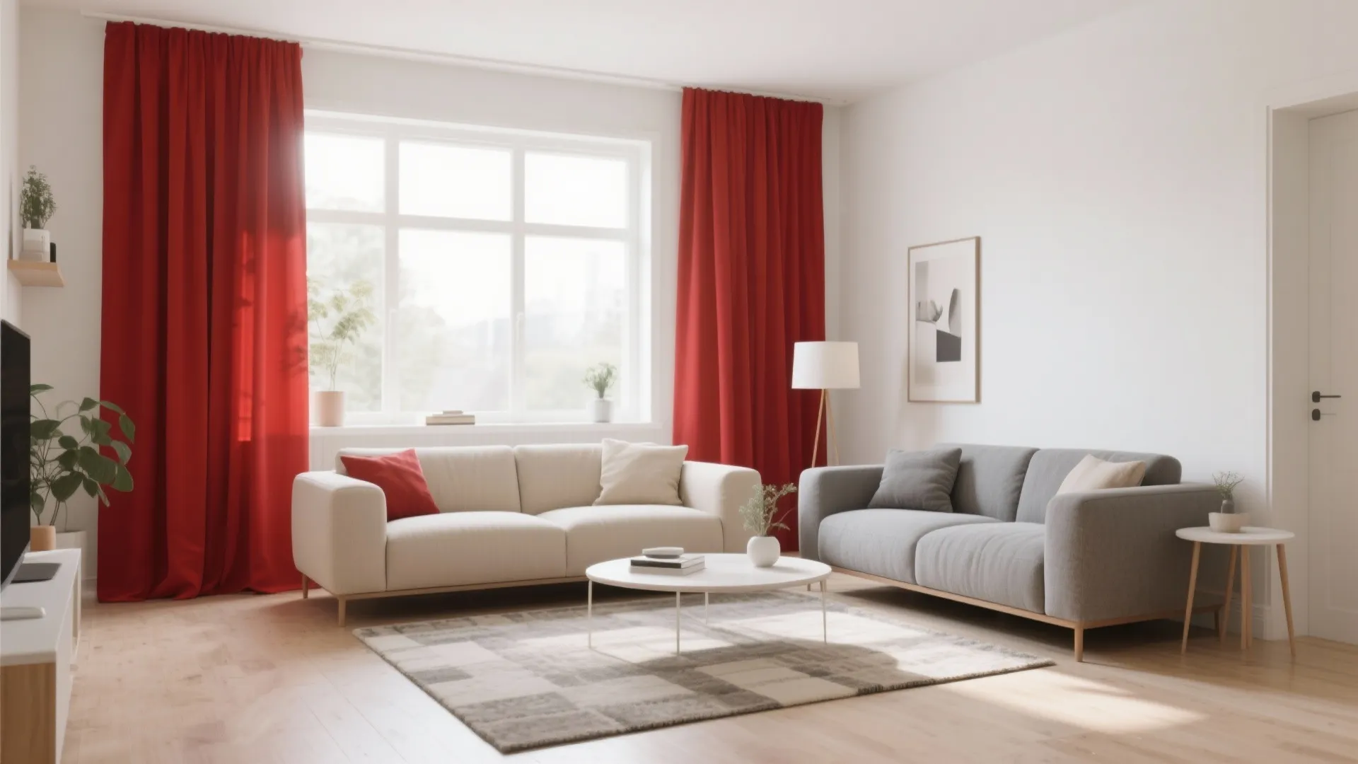 6. Mixing Red Curtains with Neutral Furniture
