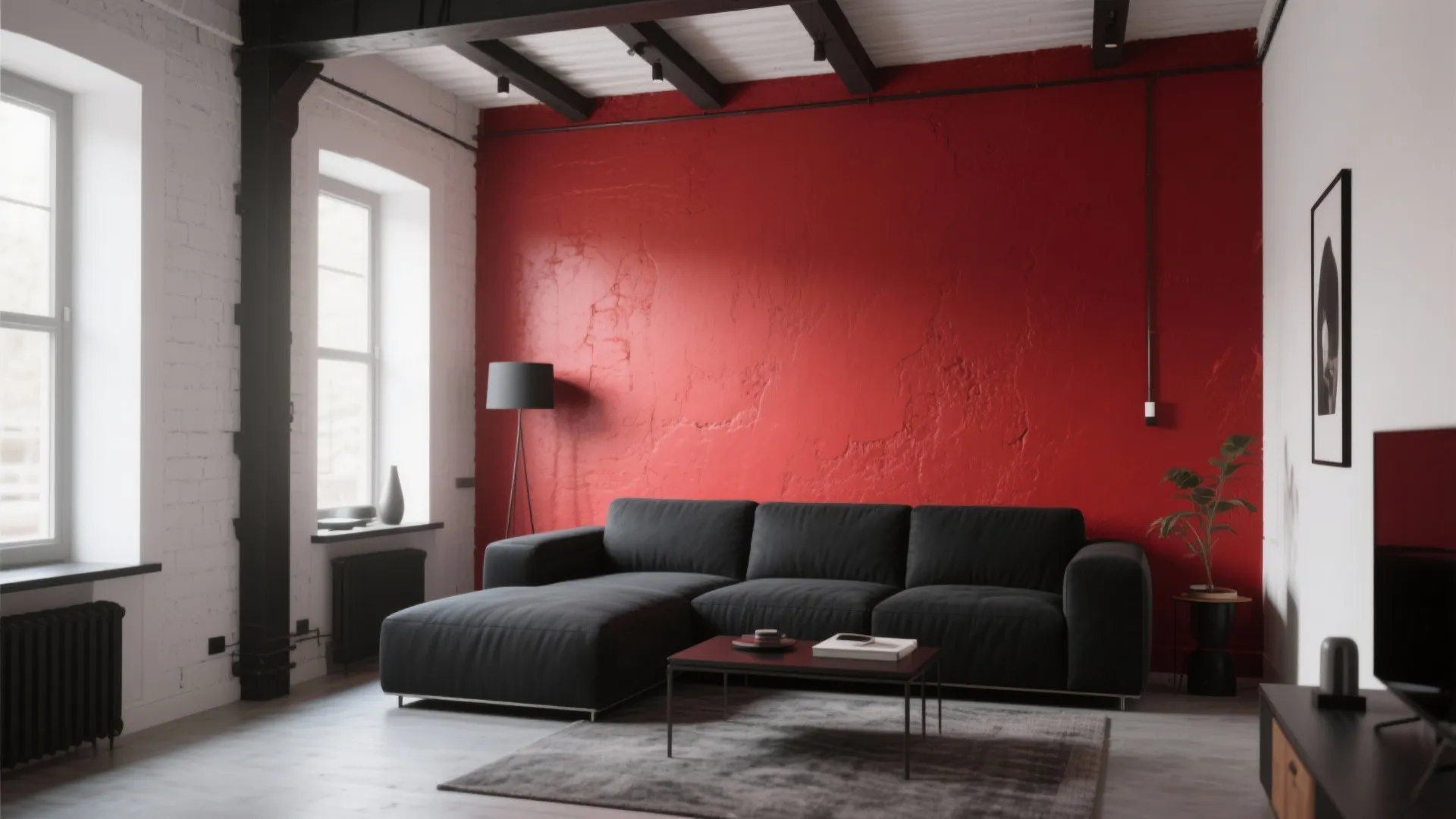2. Red Feature Wall as a Focal Point