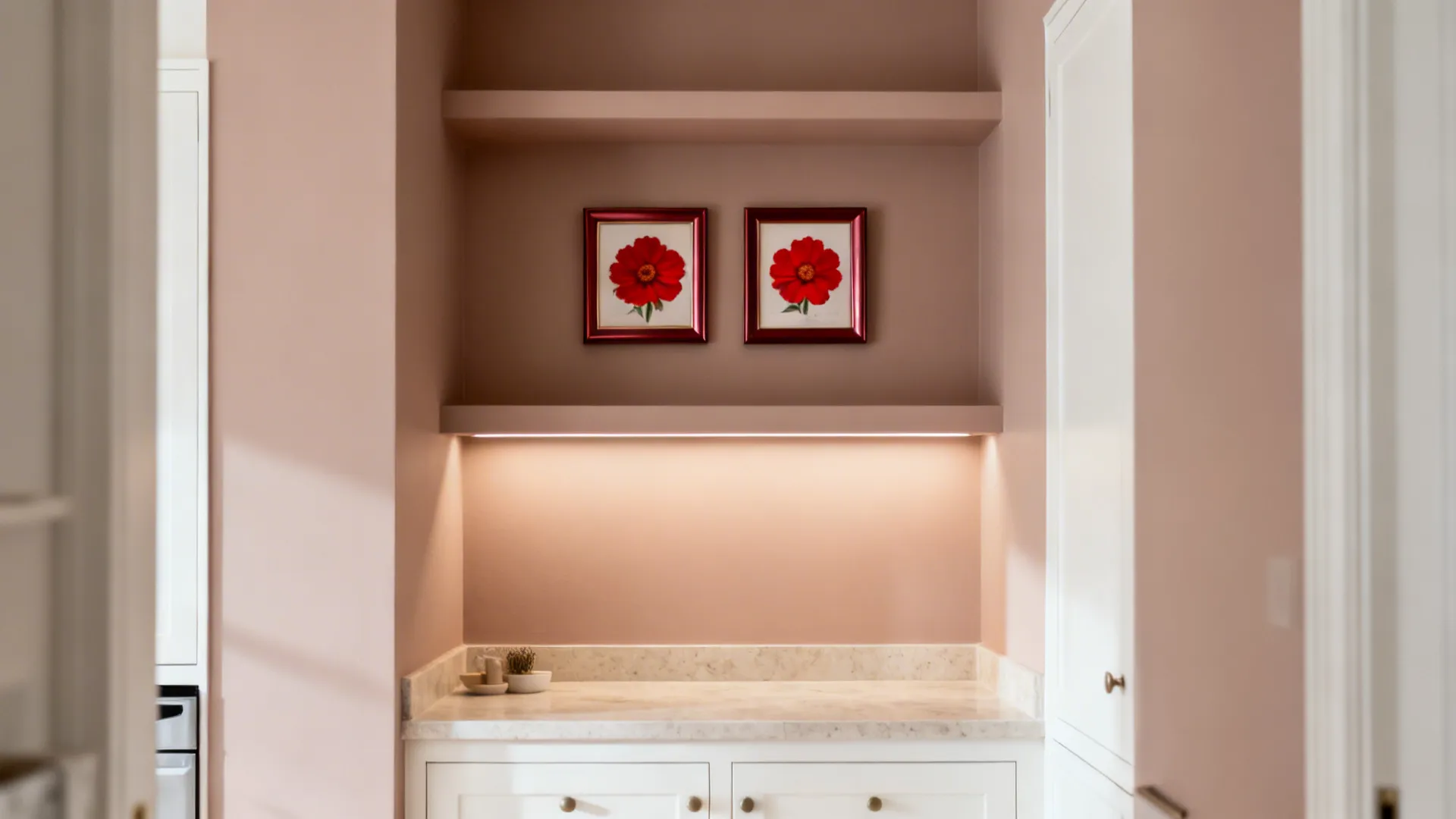 Painted Accents + Red Flower Art: Frame the Focal Point